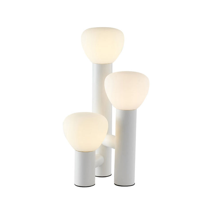 White Metal Frame Table Lamp with White Opal Glass Shades by Bethel