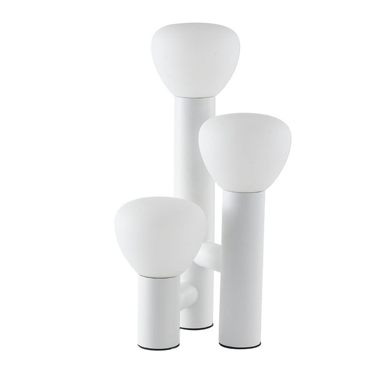 White Metal Frame Table Lamp with White Opal Glass Shades by Bethel - view 3