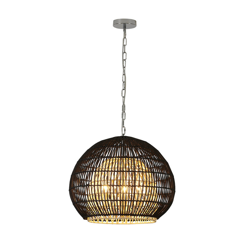 Outer Black Shade Chandelier with Inner Natural Wood Vine Frame & Chrome by Bethel