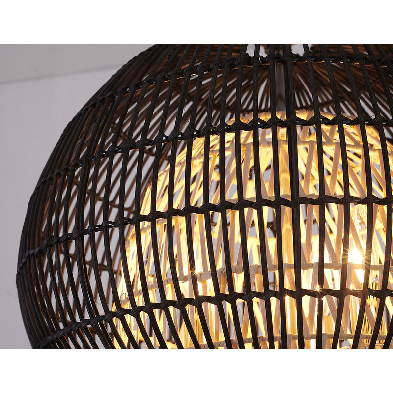 Outer Black Shade Chandelier with Inner Natural Wood Vine Frame & Chrome by Bethel - view 2