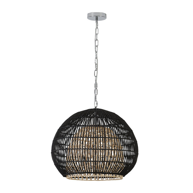 Outer Black Shade Chandelier with Inner Natural Wood Vine Frame &amp; Chrome