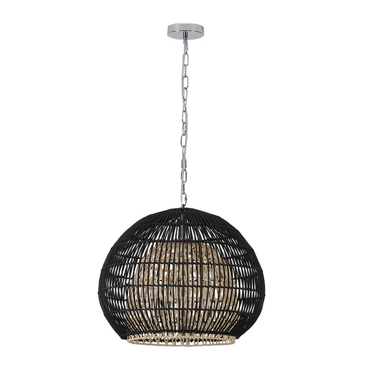 Outer Black Shade Chandelier with Inner Natural Wood Vine Frame &amp; Chrome