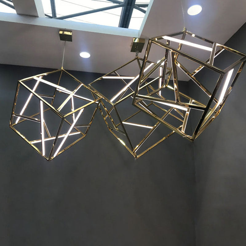 Gold Stainless Steel Box LED Ceiling Fixture with White Acrylic Diffusers by Bethel - view 2
