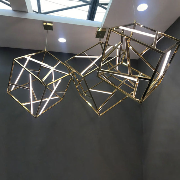 Gold Stainless Steel Box LED Ceiling Fixture with White Acrylic Diffusers by Bethel - view 2