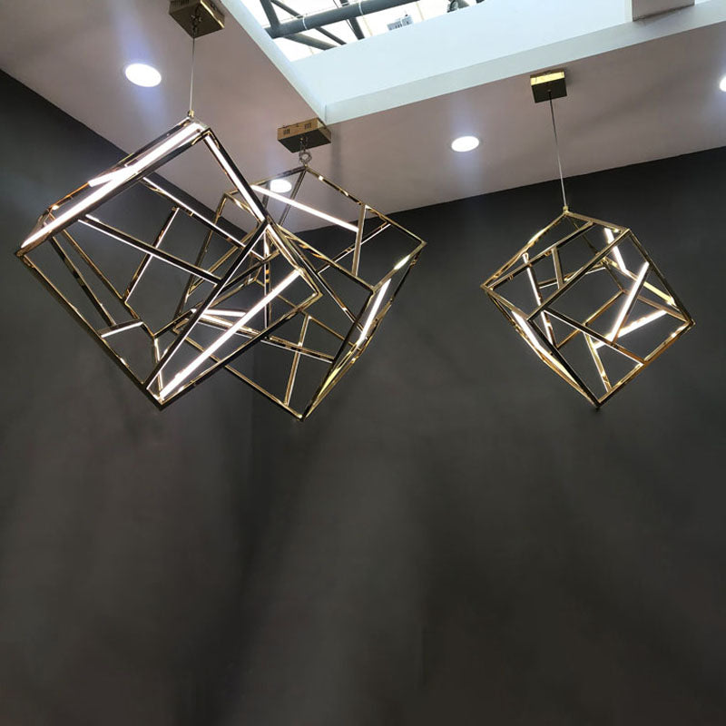 Gold Stainless Steel Box LED Ceiling Fixture with White Acrylic Diffusers by Bethel - view 3