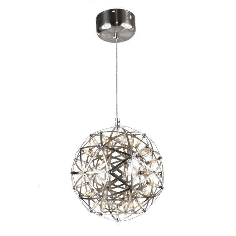Round Metal Frame LED Ceiling Fixture with LED Star Lights in Satin Nickel by Bethel