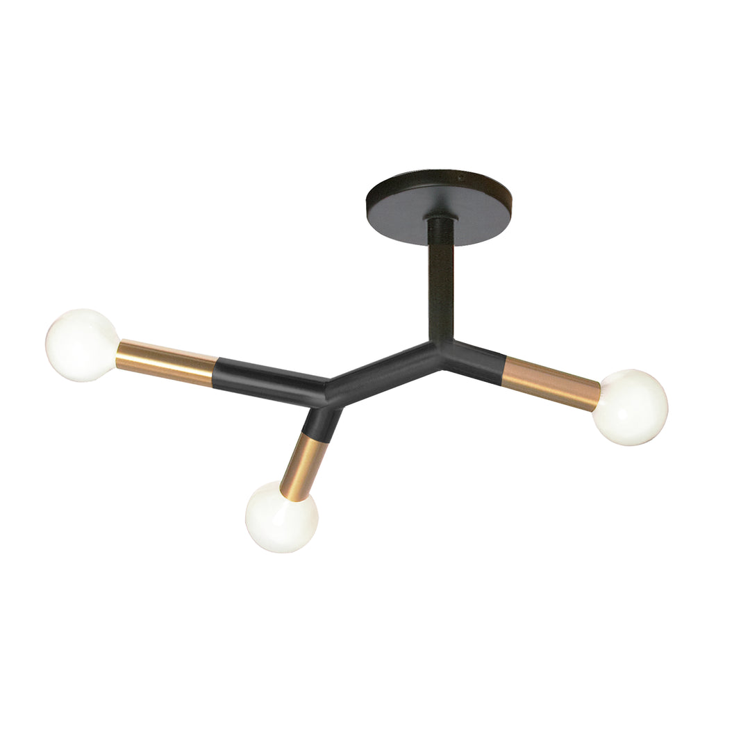 Morgan 3 Light Incandescent Semi-Flush Mount in Matte Black & Aged Brass by Dainolite