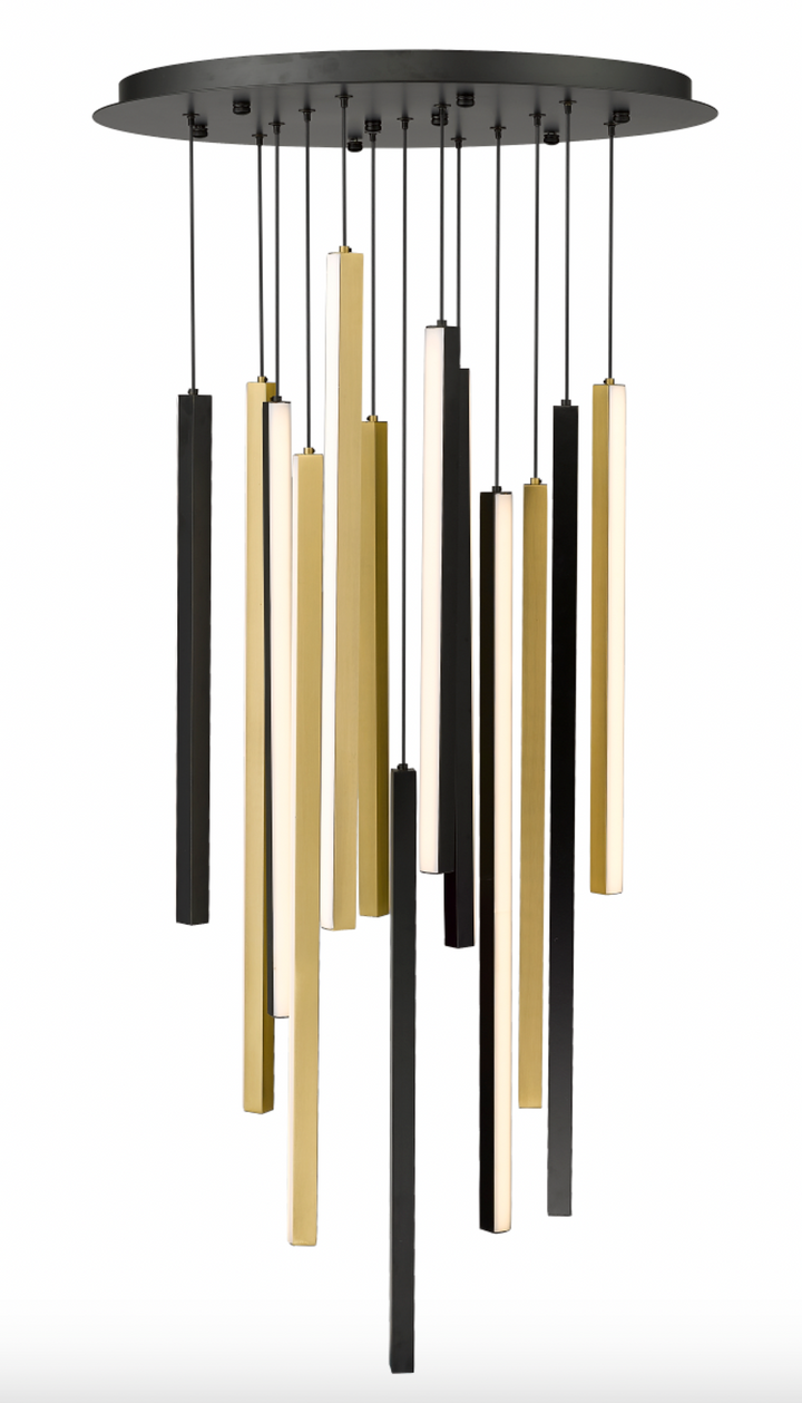 Omega - Multiple Light LED Pendant in Matte Black & Aged Brass by Moderno Lighting