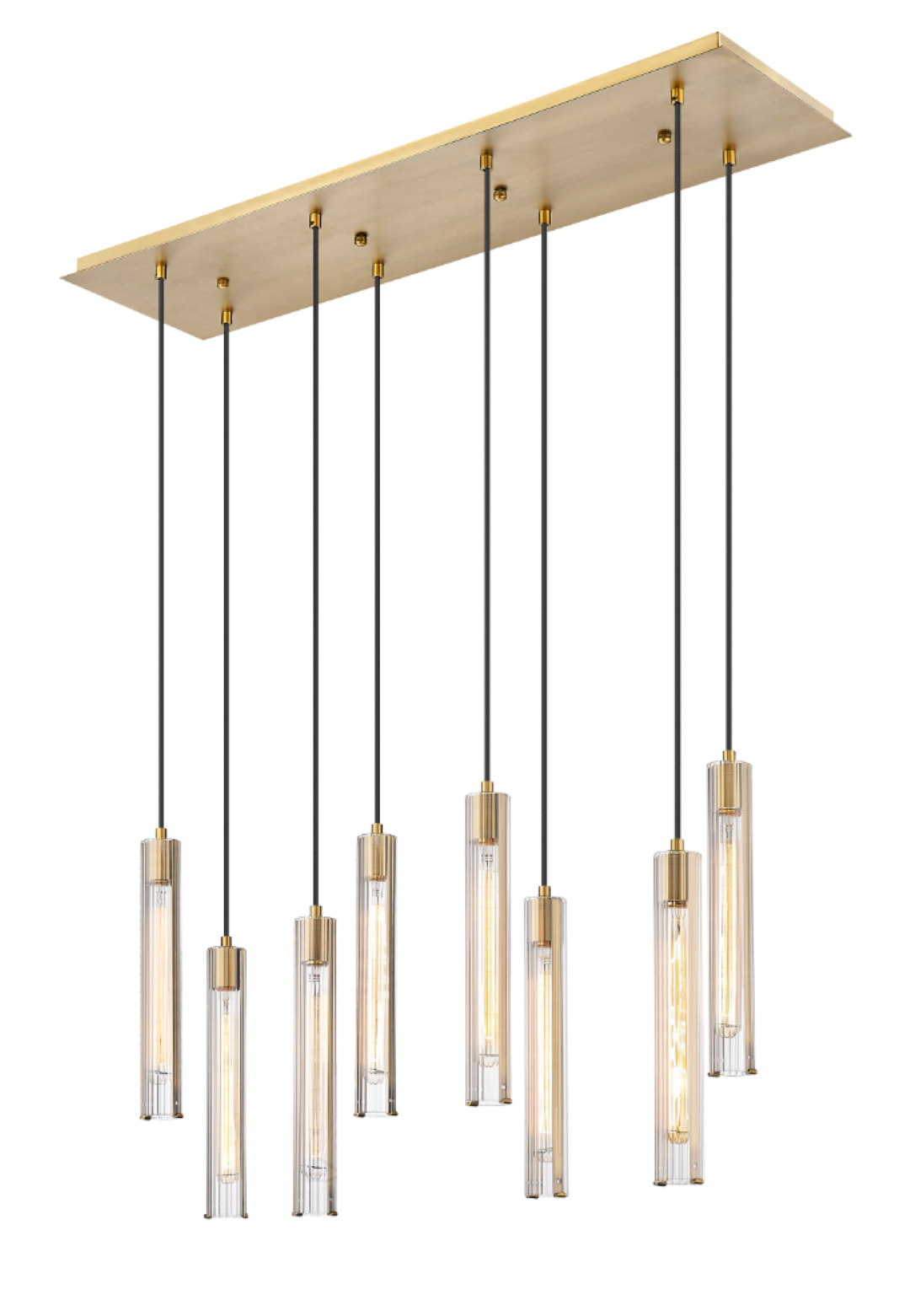 Mozart - 8 Light Linear Chandelier with Fluted Glass in Aged Brass by Moderno Lighting