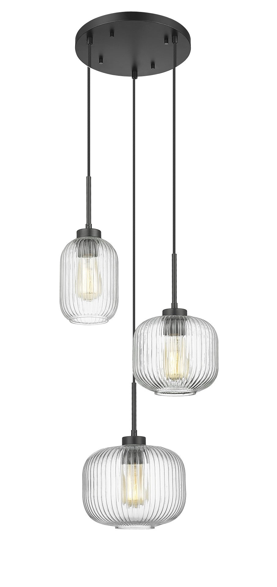 Omni - 3 Light Multi-Pendant with Clear or Smoked Glass in Matte Black by Moderno Lighting