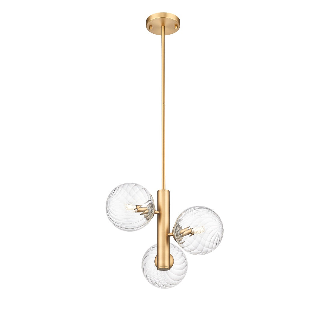 Calypso 3 Light Pendant with Clear Swirl Glass - Aged Brass