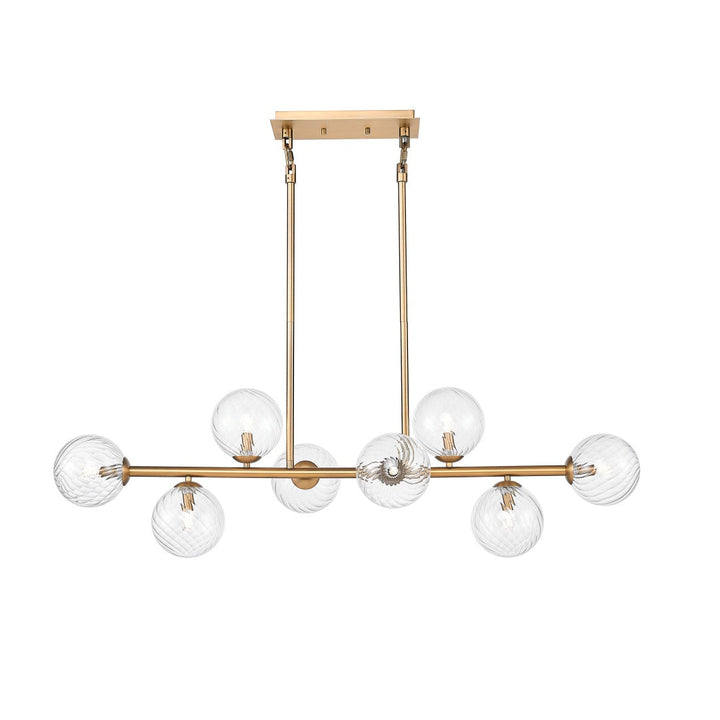 Calypso 8 Light Linear Pendant with Clear Swirl Glass - Aged Brass