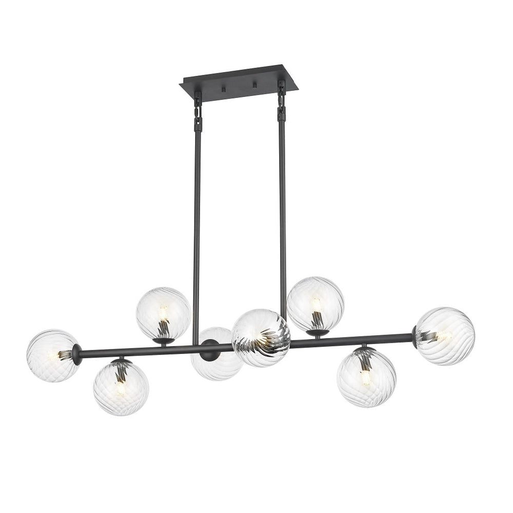 Calypso 8 Light Linear Pendant with Clear Swirl Glass - Matte Black
