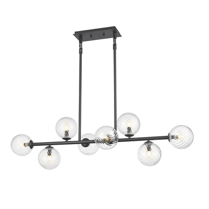 Calypso 8 Light Linear Pendant with Clear Swirl Glass - Matte Black
