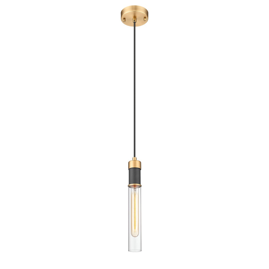 Argand 1 Light Pendant with Clear Cylinder Glass - Aged Brass &amp; Textured Black