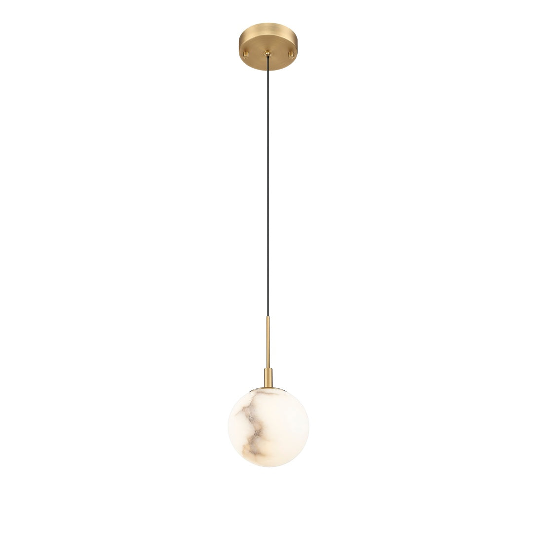 Rhea 1 Light LED Pendant with Alabaster Stone - Aged Brass