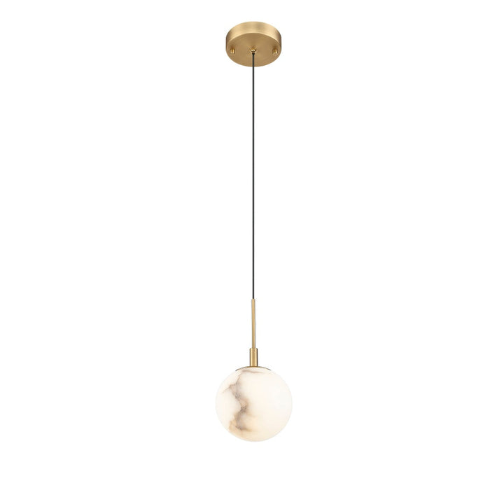 Rhea 1 Light LED Pendant with Alabaster Stone - Aged Brass
