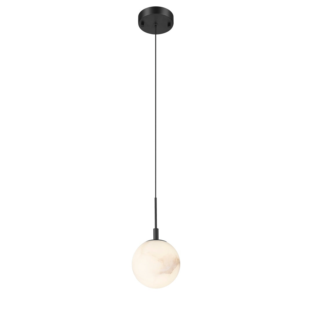 Rhea 1 Light LED Pendant with Alabaster Stone - Matte Black