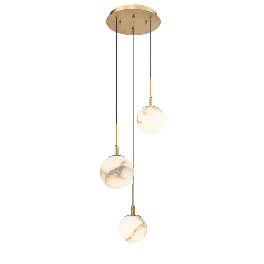 Rhea Multiple Light LED Pendant with Alabaster Stone - Aged Brass