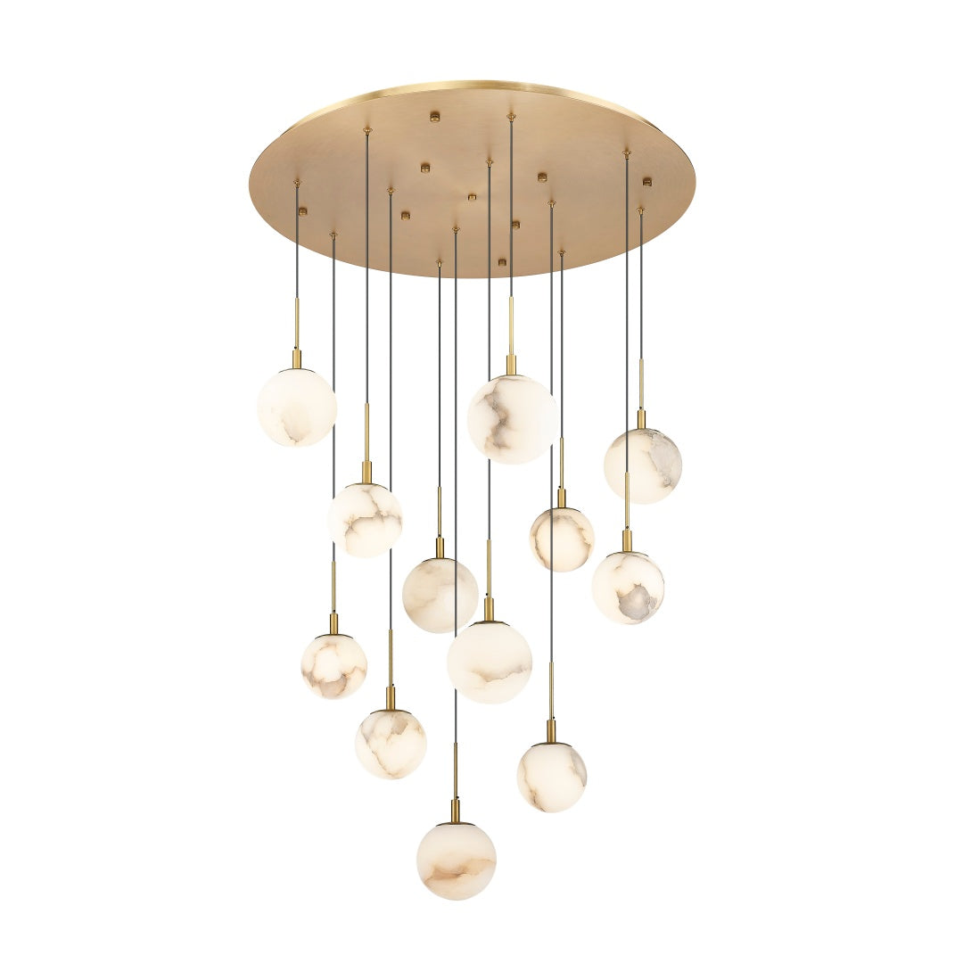 Rhea Multiple Light LED Pendant with Alabaster Stone - Aged Brass