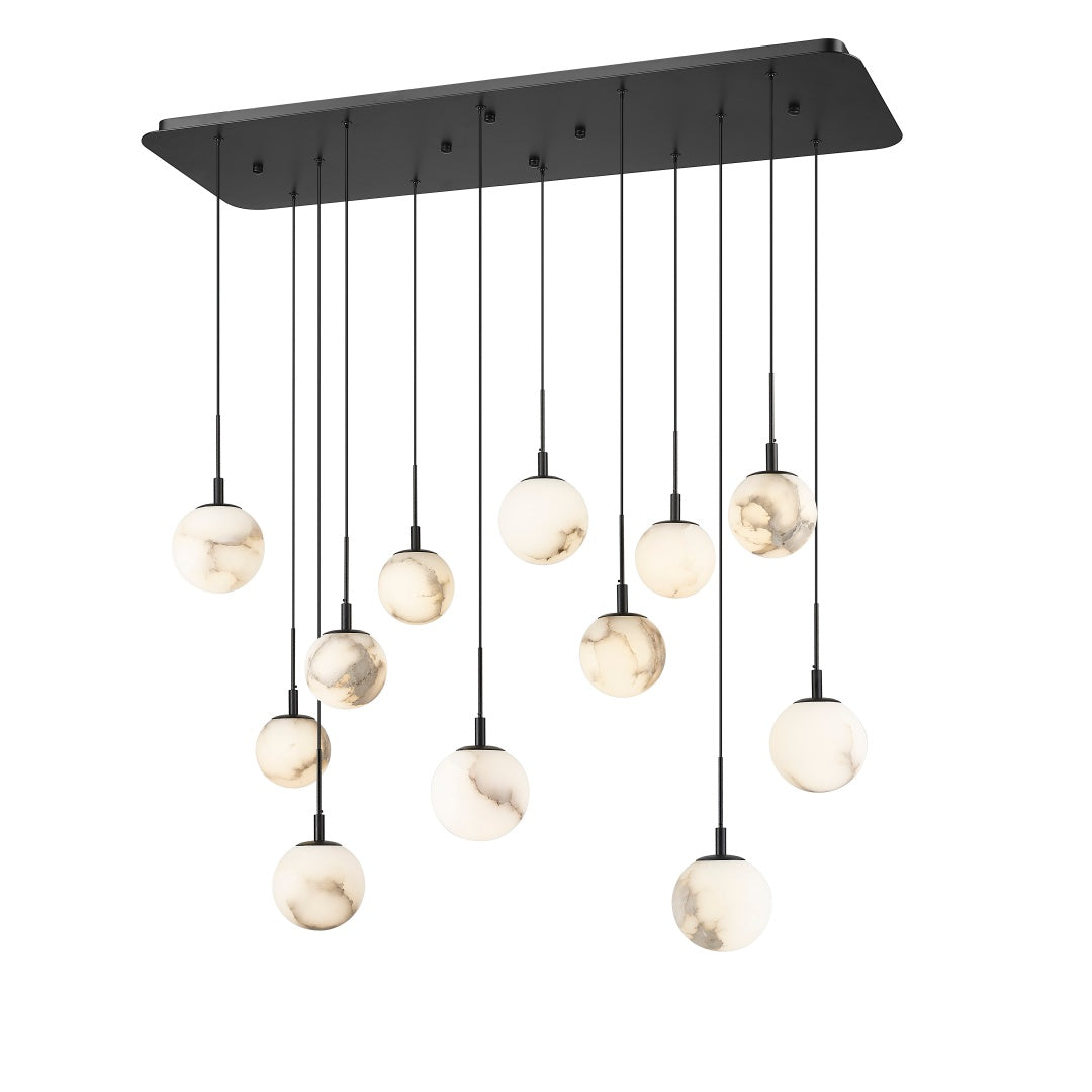 Rhea Linear LED Pendant with Alabaster Stone - Matte Black