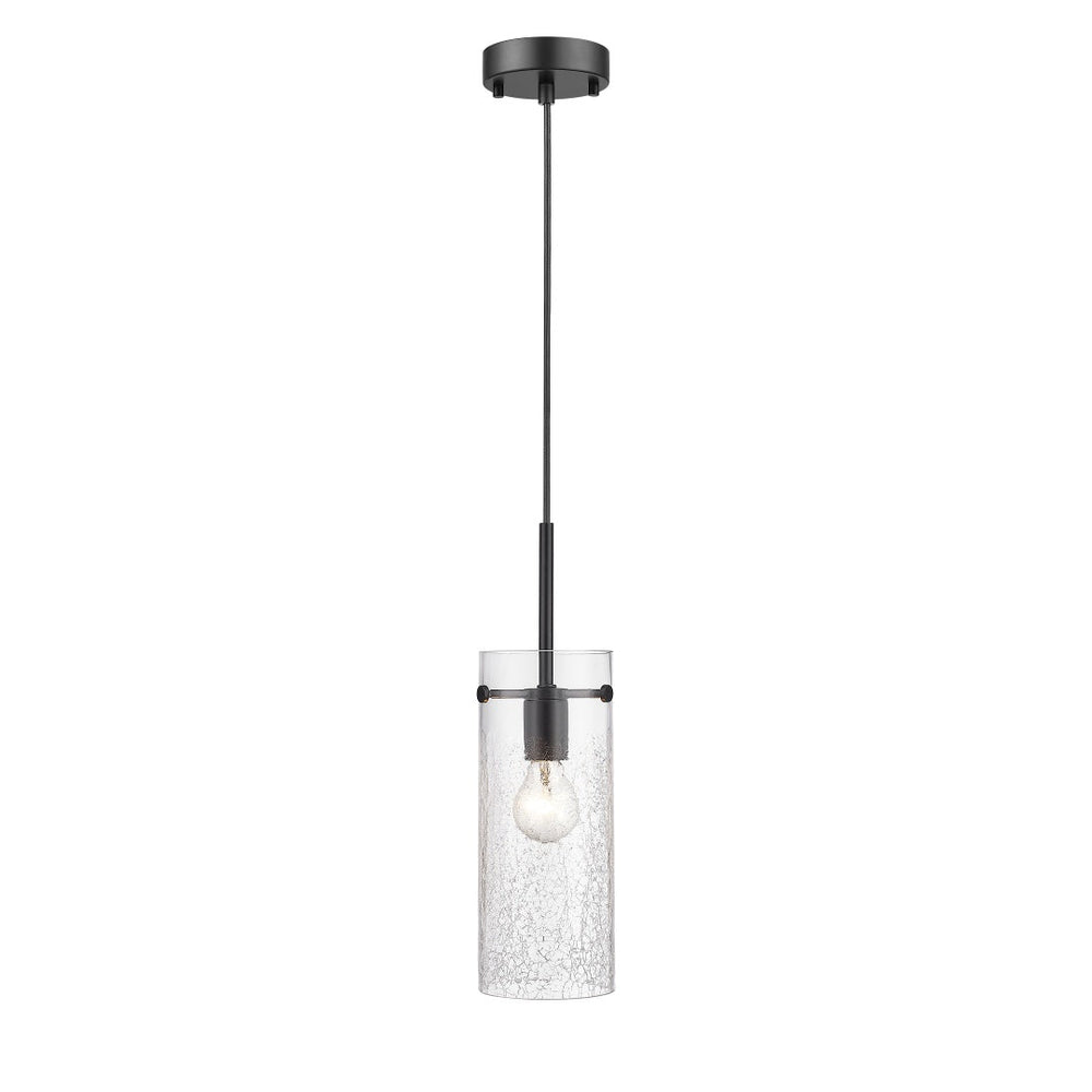 Thessia 1 Light Pendant with Clear Crackle Glass - Matte Black