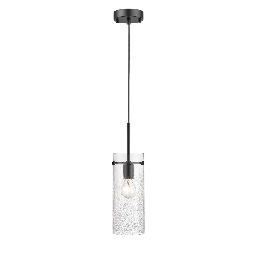 Thessia 1 Light Pendant with Clear Crackle Glass - Matte Black