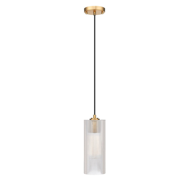 Ames 1 Light Pendant with Reeded Clear Glass - Aged Brass
