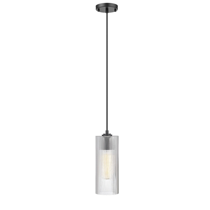 Ames 1 Light Pendant with Reeded Clear Glass - Matte Black