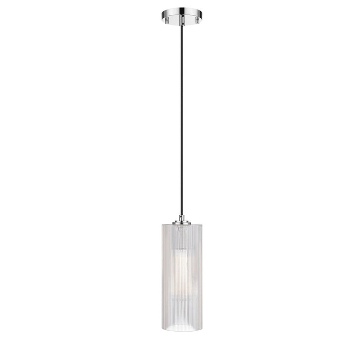 Ames 1 Light Pendant with Reeded Clear Glass - Polished Chrome
