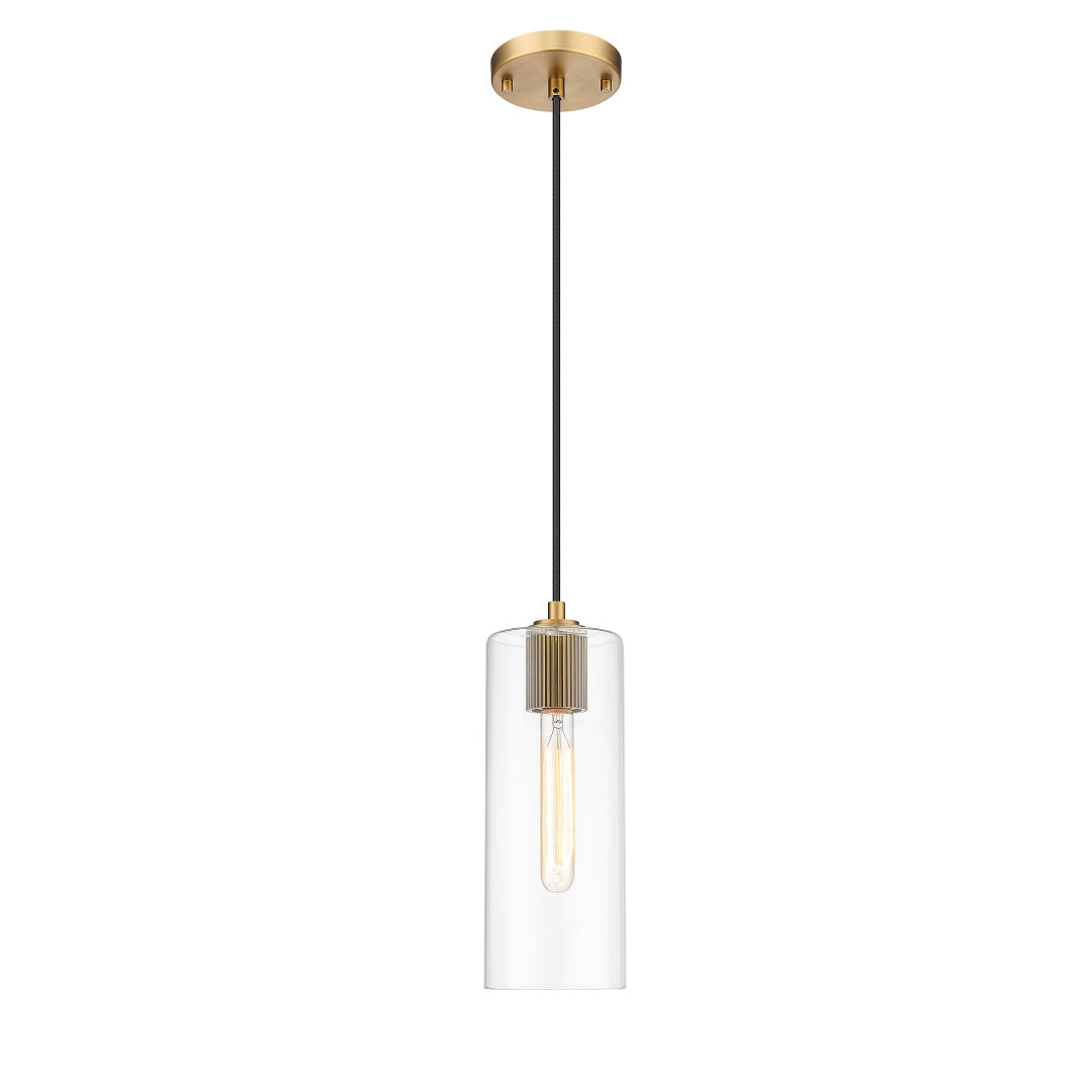 Bardeen 1 Light Pendant with Clear Cylinder Glass - Aged Brass