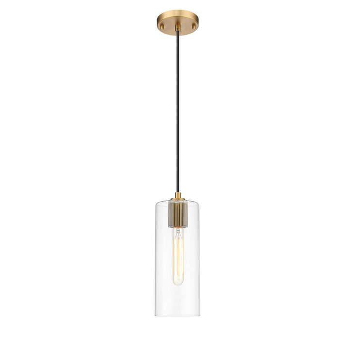 Bardeen 1 Light Pendant with Clear Cylinder Glass - Aged Brass
