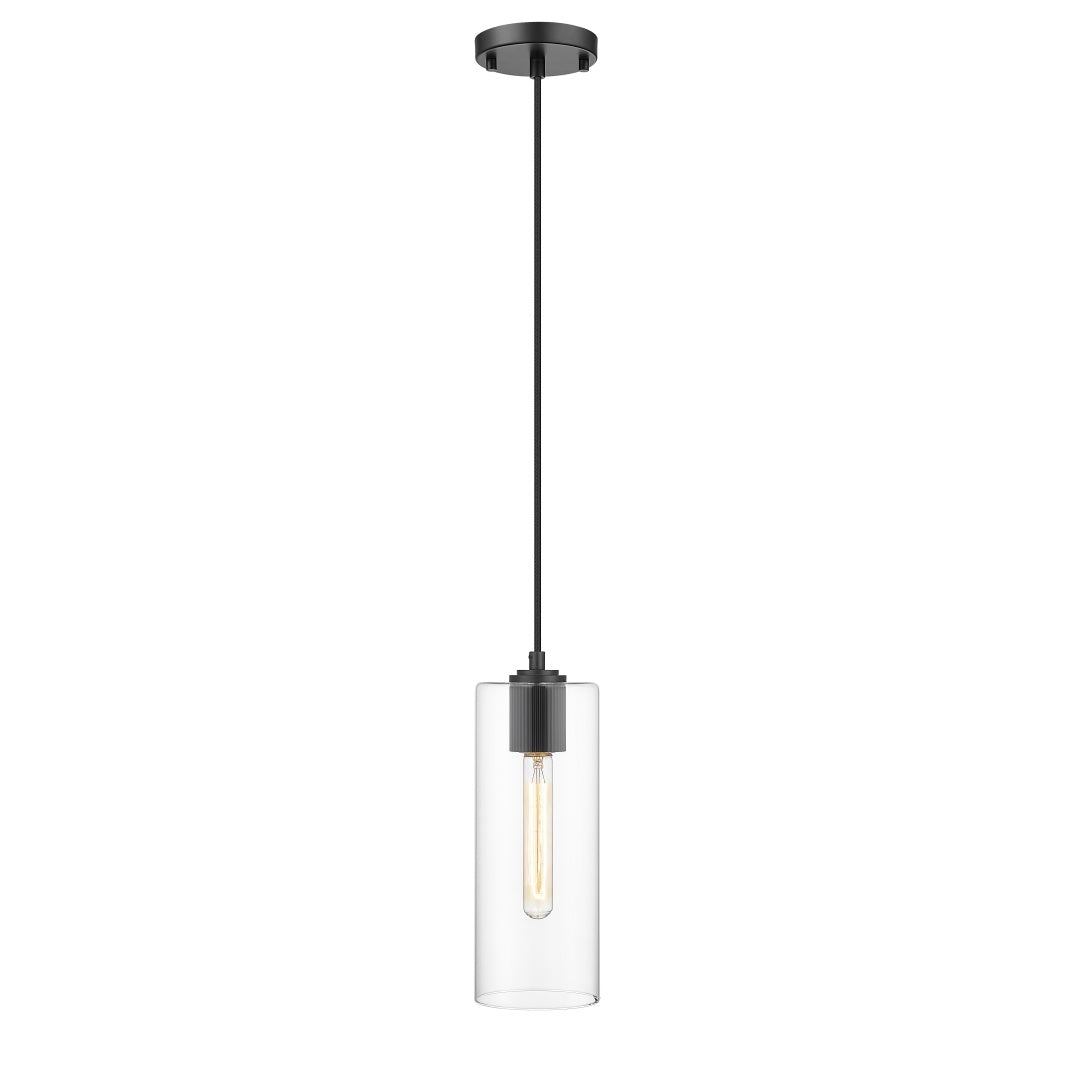 Bardeen 1 Light Pendant with Clear Cylinder Glass - Matte Black