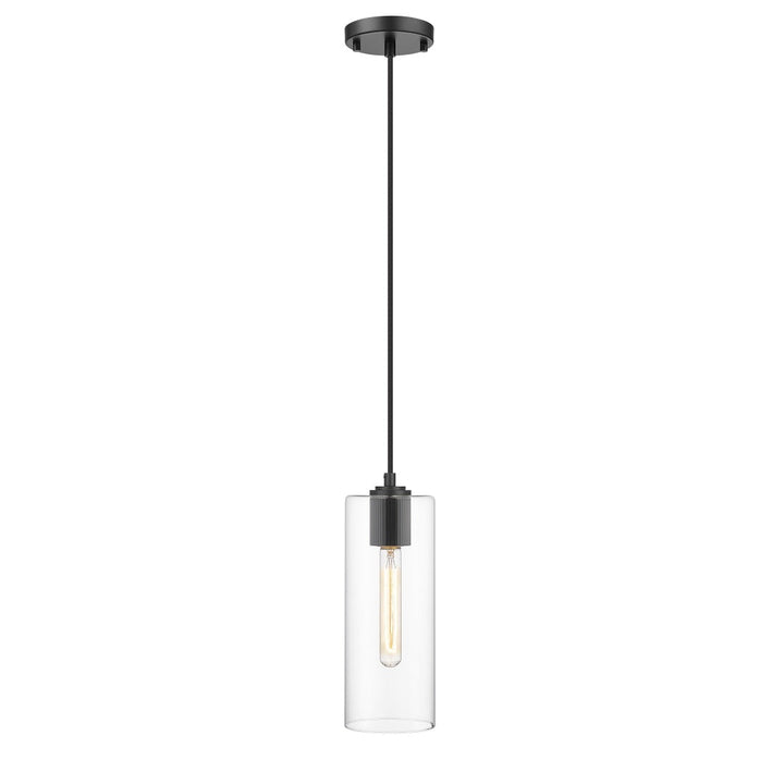 Bardeen 1 Light Pendant with Clear Cylinder Glass - Matte Black