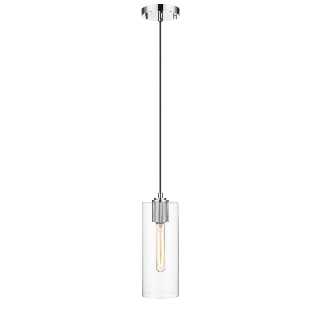 Bardeen 1 Light Pendant with Clear Cylinder Glass - Polished Chrome
