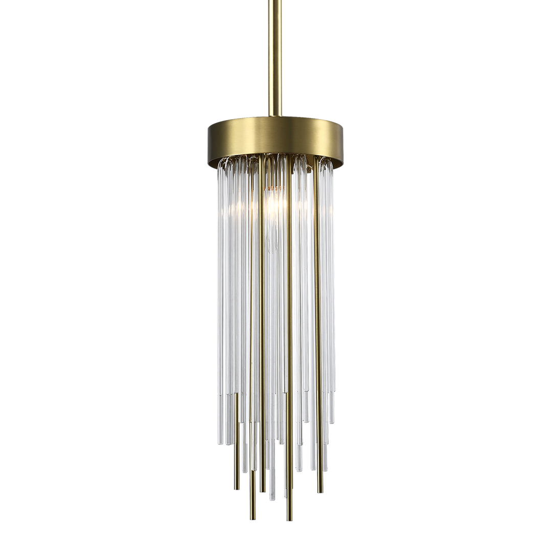 Waterfall Round Glass Mini-Pendant in Aged Brass by Zeev