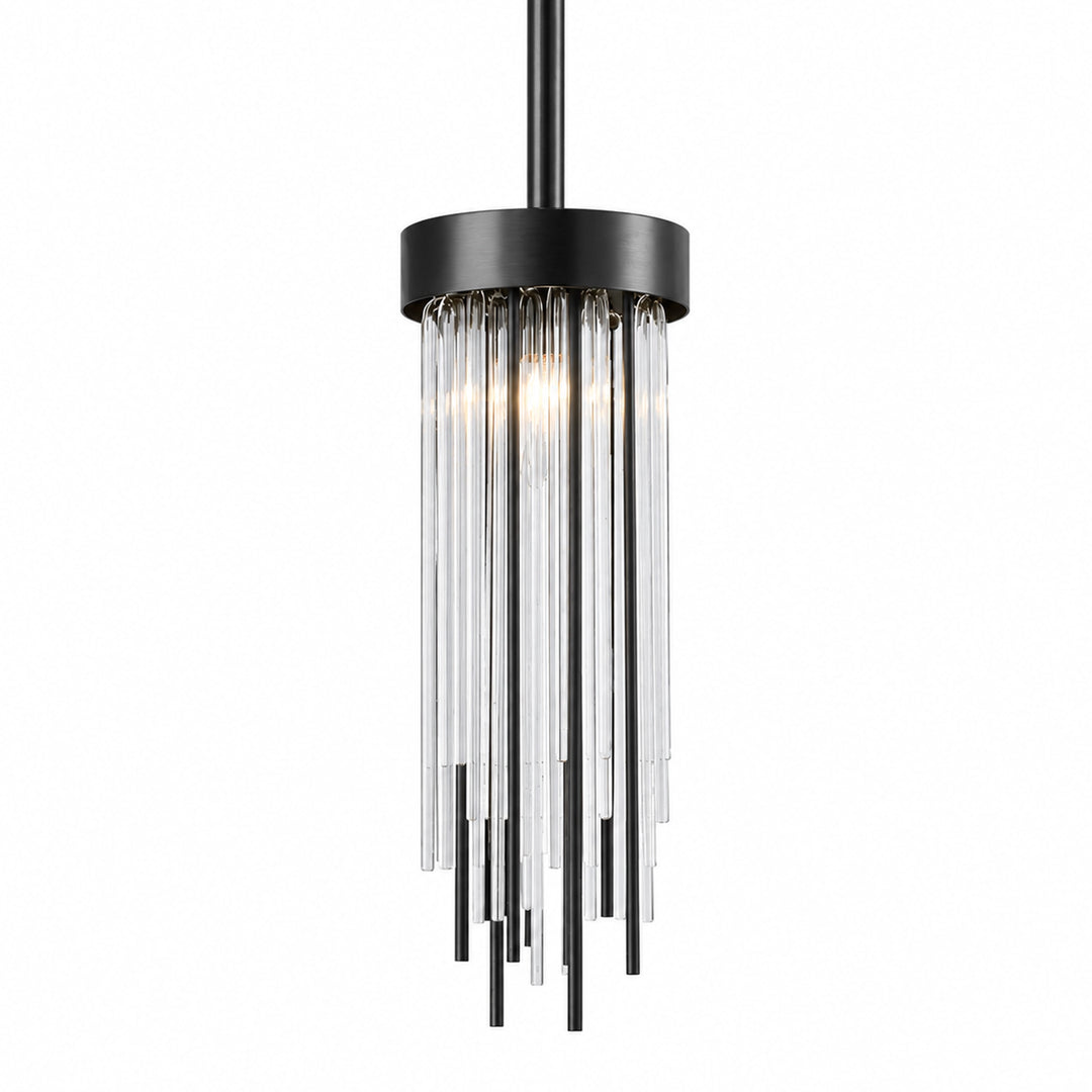 Waterfall Round Glass Mini-Pendant in Satin Brushed Black by Zeev