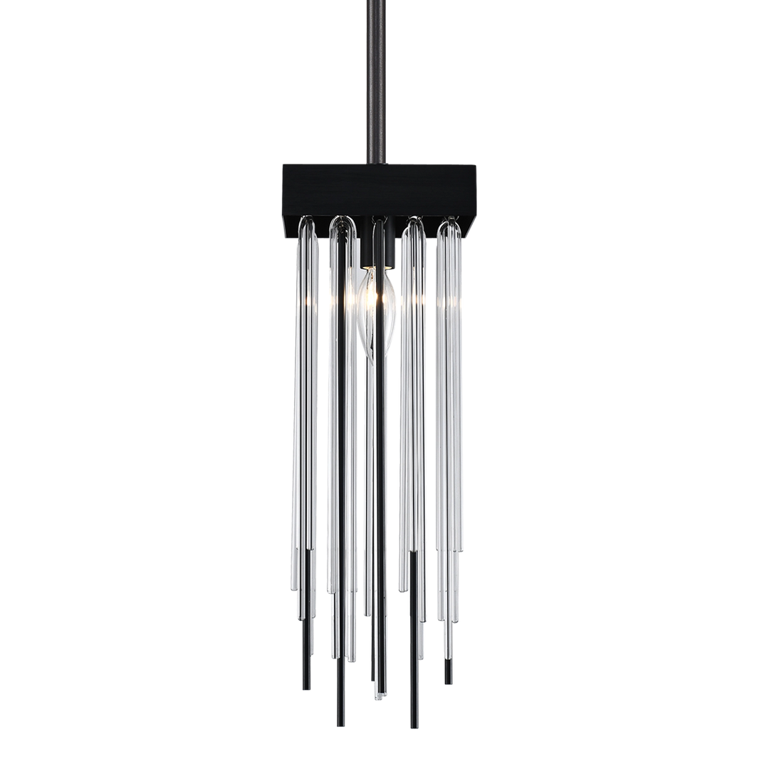 Waterfall Round Glass Mini-Pendant in Satin Brushed Black by Zeev