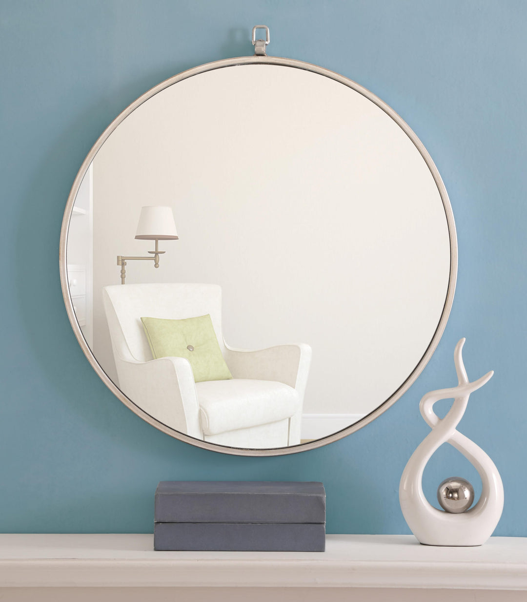 Metal Frame Round Mirror with Decorative Hook by Elegant - view 40