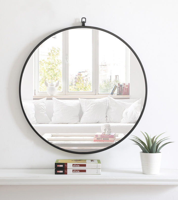 Metal Frame Round Mirror with Decorative Hook by Elegant - view 46