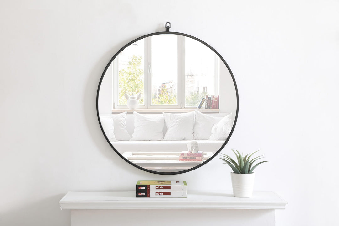 Metal Frame Round Mirror with Decorative Hook by Elegant - view 47