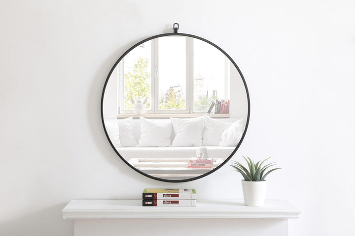 Metal Frame Round Mirror with Decorative Hook by Elegant - view 47