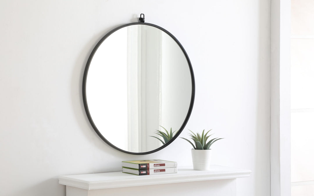 Metal Frame Round Mirror with Decorative Hook by Elegant - view 48