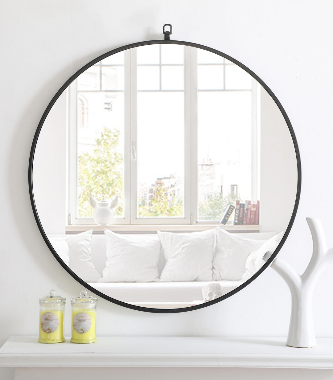 Metal Frame Round Mirror with Decorative Hook by Elegant - view 59