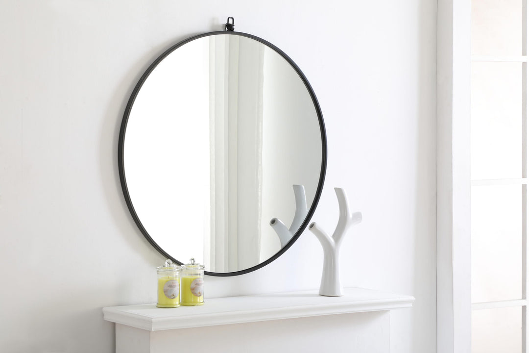 Metal Frame Round Mirror with Decorative Hook by Elegant - view 61