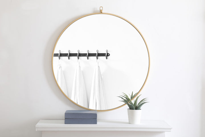 Metal Frame Round Mirror with Decorative Hook by Elegant - view 66