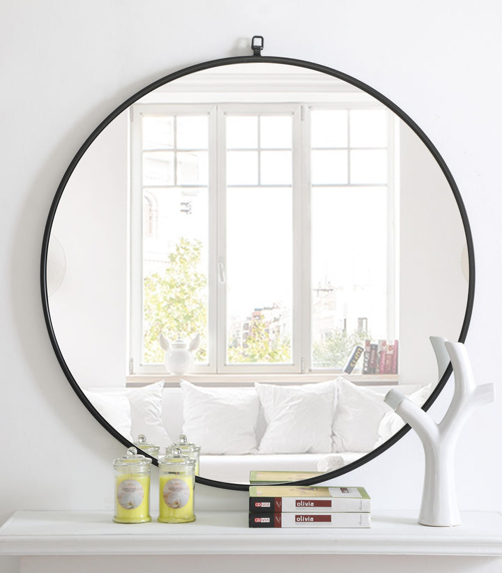 Metal Frame Round Mirror with Decorative Hook by Elegant - view 77