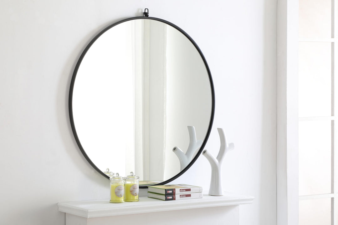 Metal Frame Round Mirror with Decorative Hook by Elegant - view 79