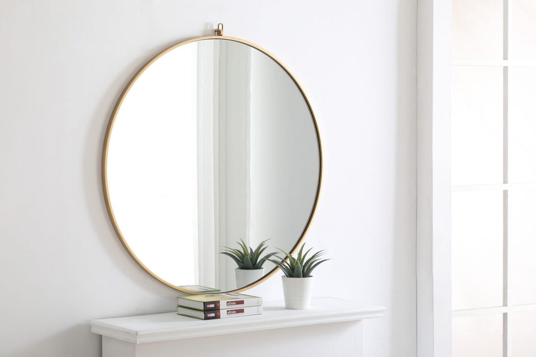 Metal Frame Round Mirror with Decorative Hook by Elegant - view 85