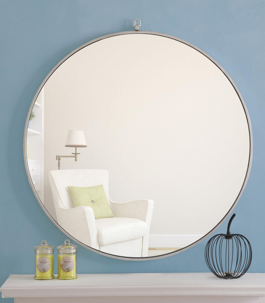 Metal Frame Round Mirror with Decorative Hook by Elegant - view 89